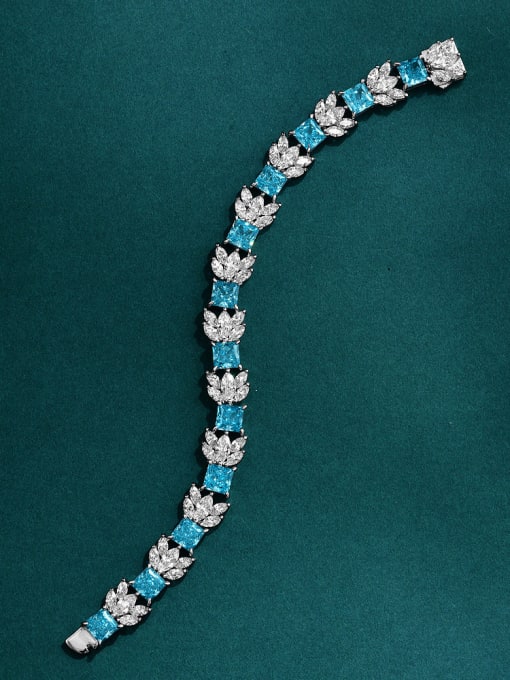 Sea blue chain length 15cm [B 2747] 925 Sterling Silver Cubic Zirconia Leaf Dainty Bracelet